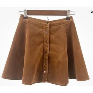 Brandy Melville Brown Button front Skater Short Corduroy Mini Skirt OS